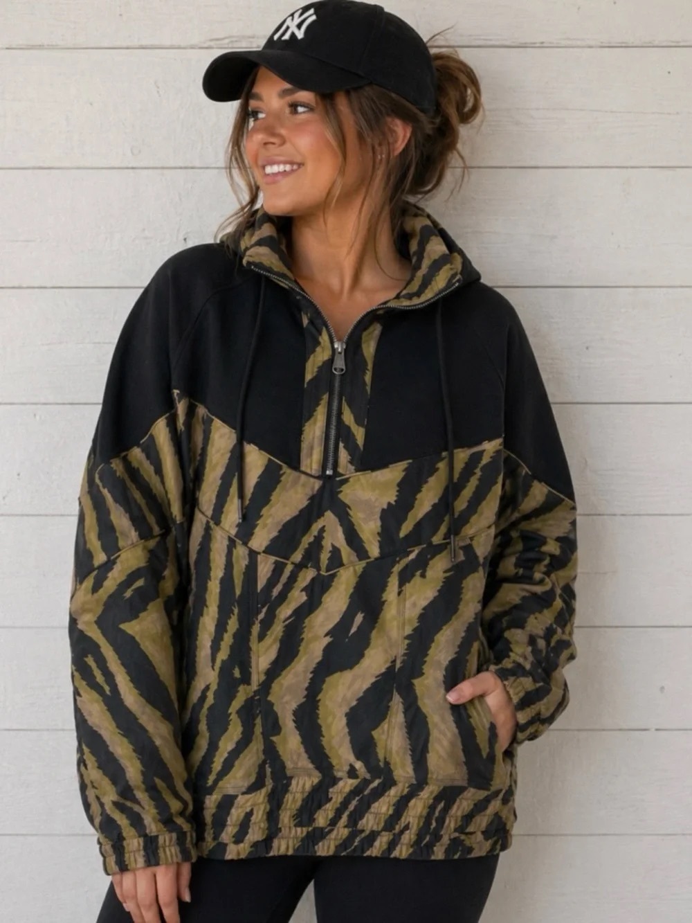 Free People Movement Sz XS Walk The Line Pullover Zebra Abstract Jacket